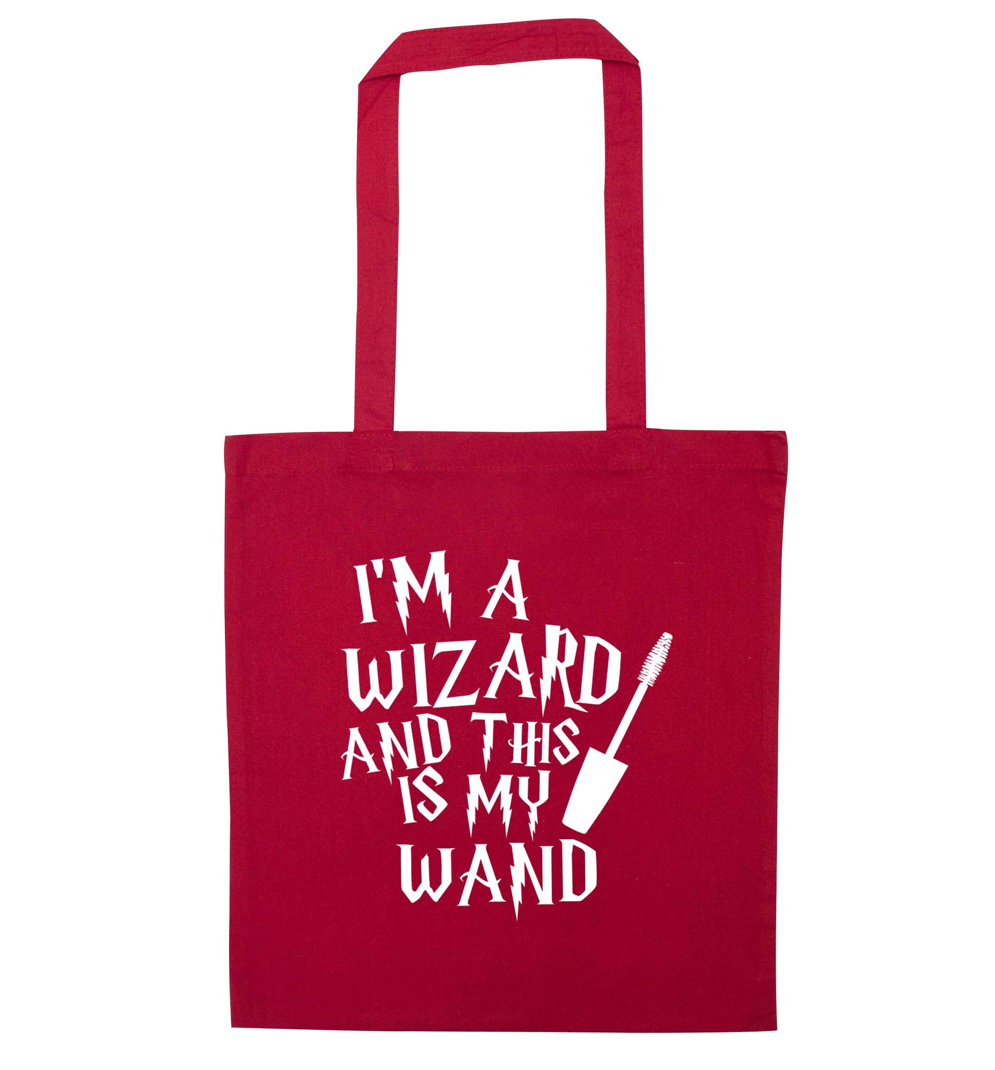 I'm a wizard and this is my wand red tote bag