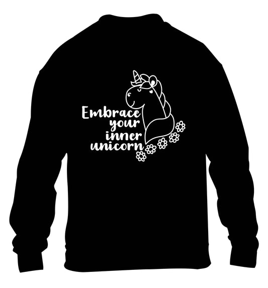 Embrace your inner unicorn children's black sweater 12-13 Years