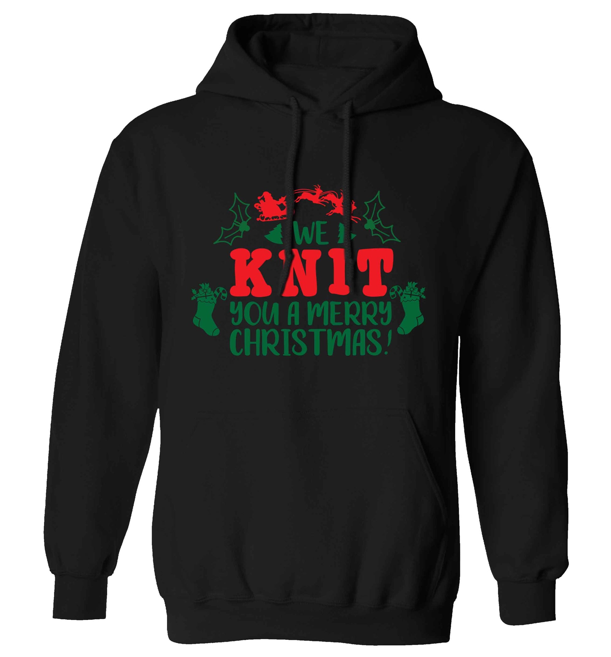We knit you a merry Christmas adults unisex black hoodie 2XL