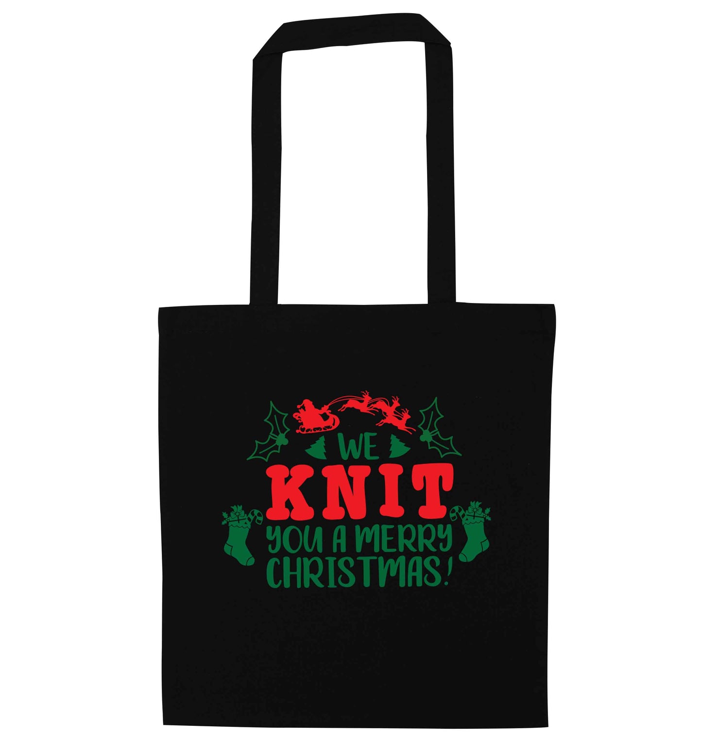 We knit you a merry Christmas black tote bag