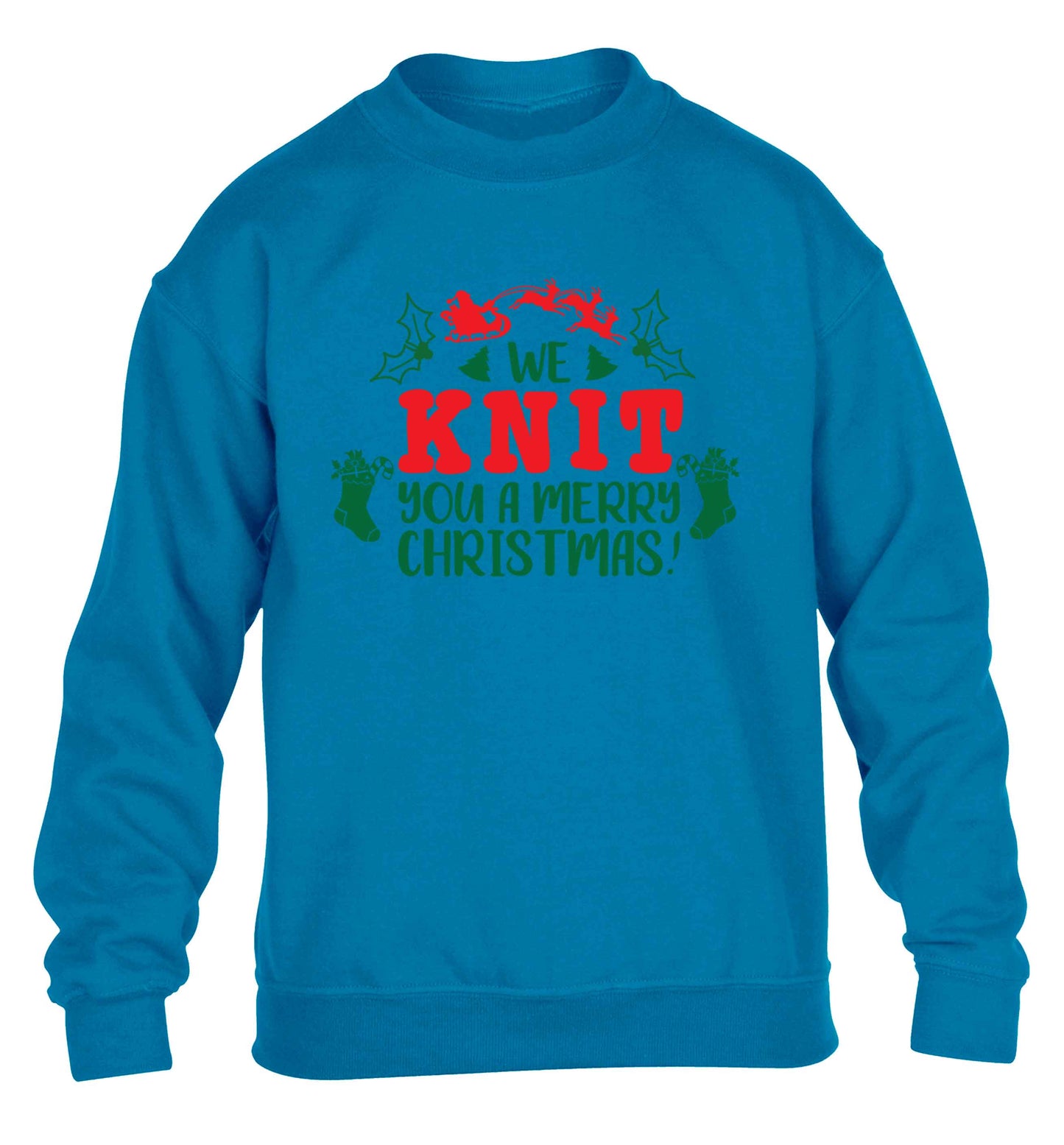 We knit you a merry Christmas children's blue sweater 12-13 Years