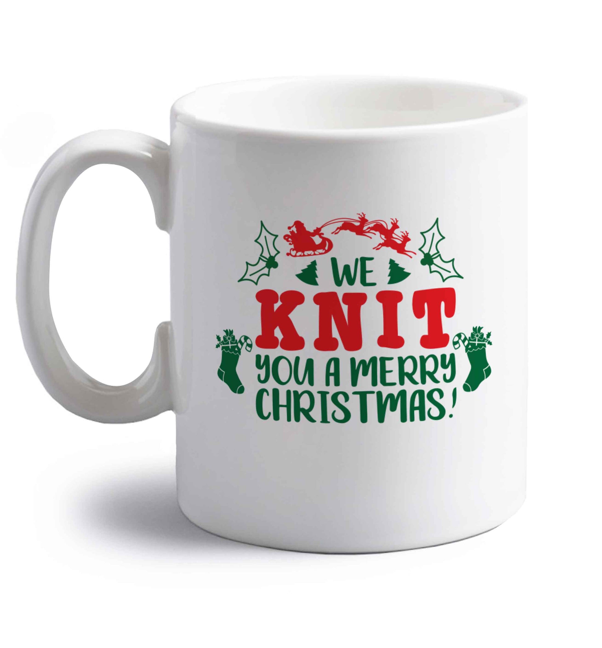 We knit you a merry Christmas right handed white ceramic mug 