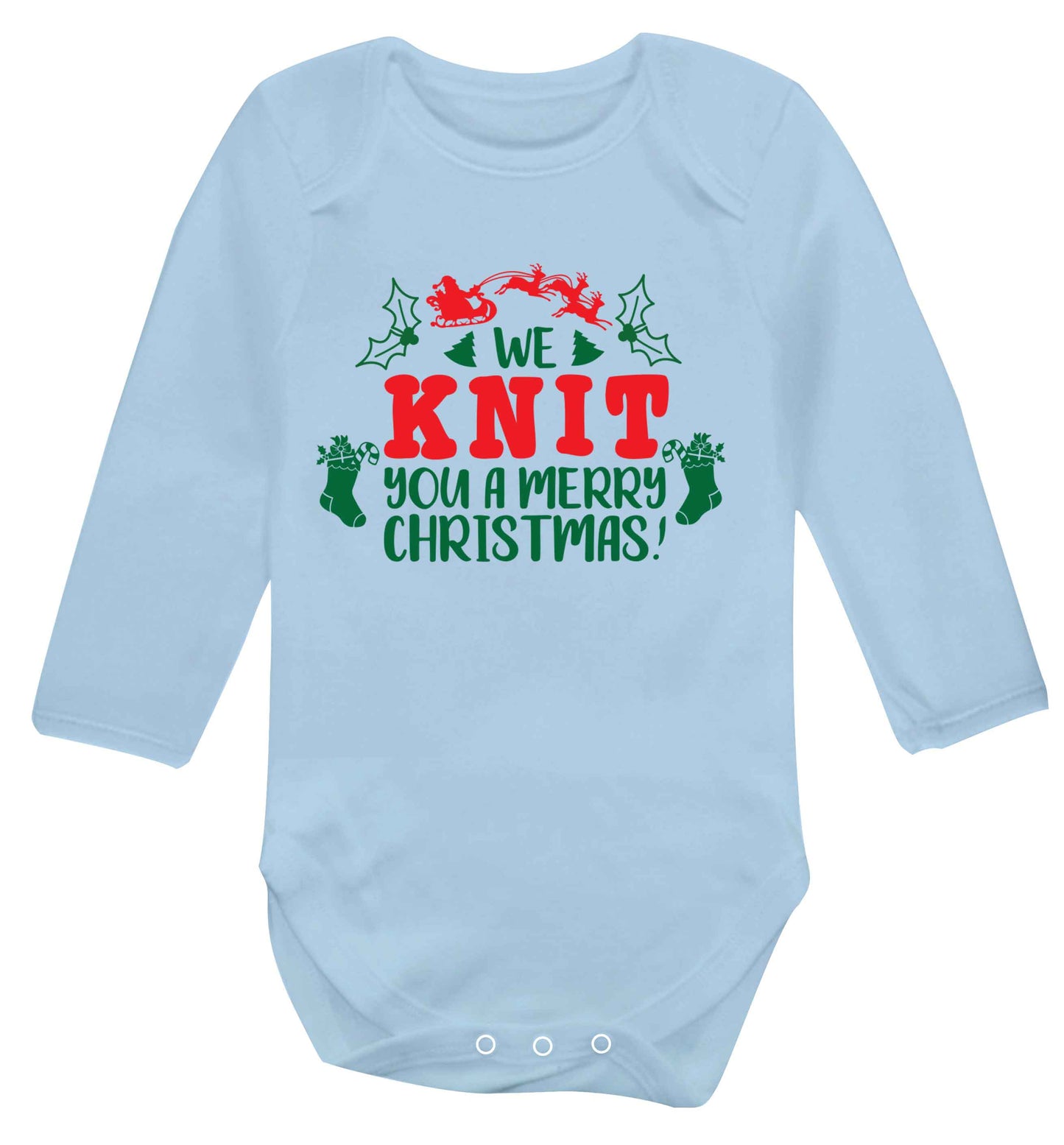 We knit you a merry Christmas Baby Vest long sleeved pale blue 6-12 months