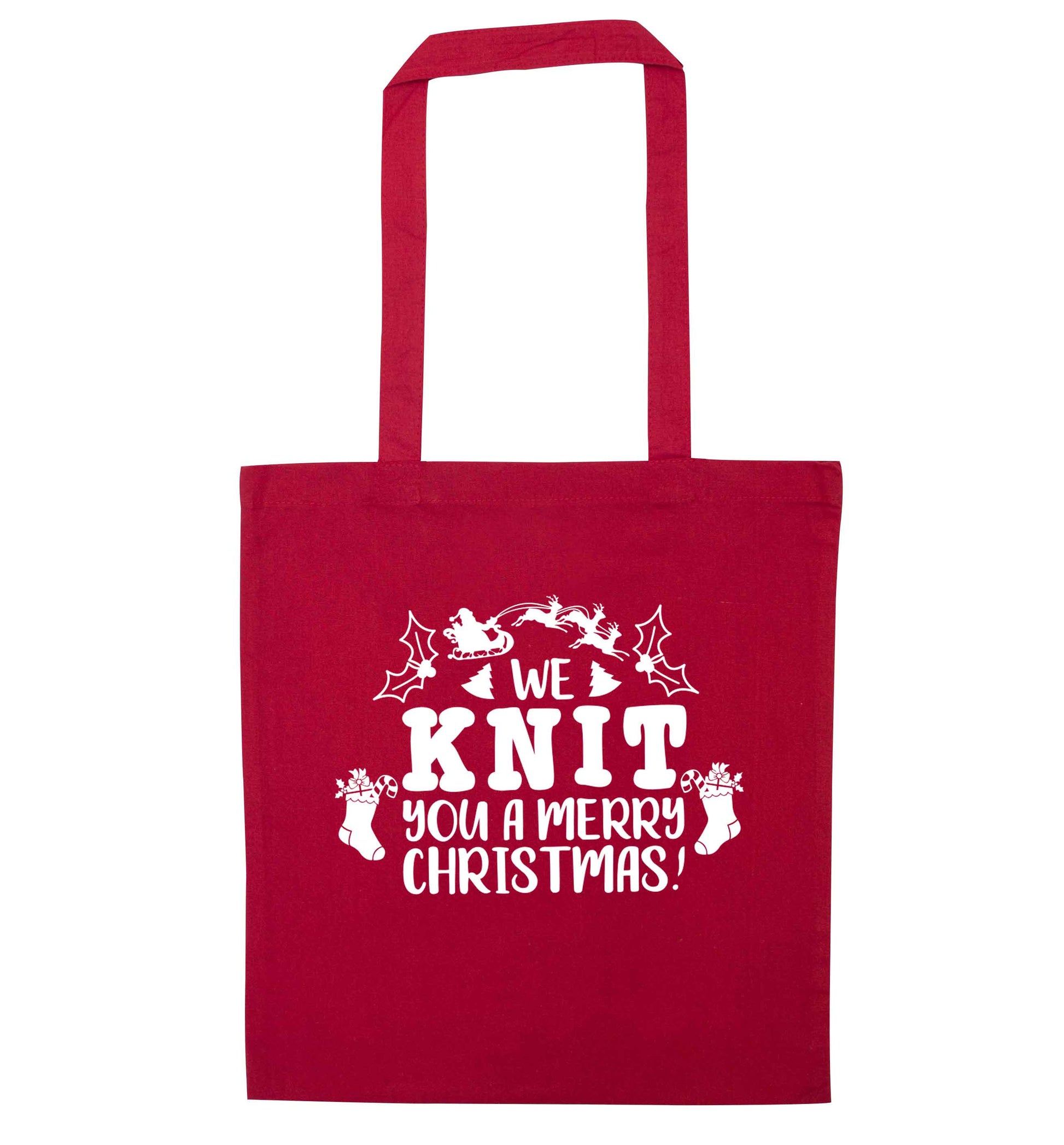 We knit you a merry Christmas red tote bag