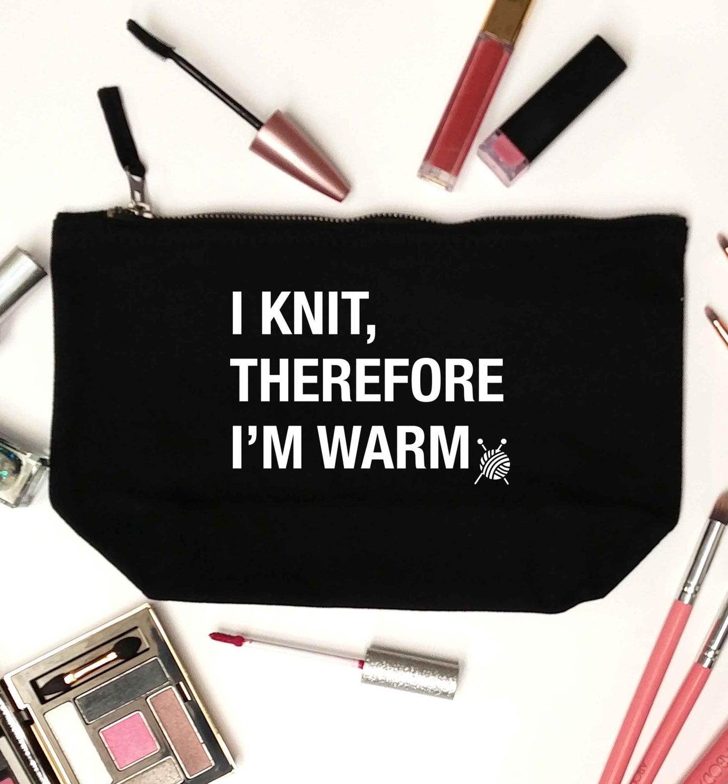 I knit therefore I'm warm black makeup bag