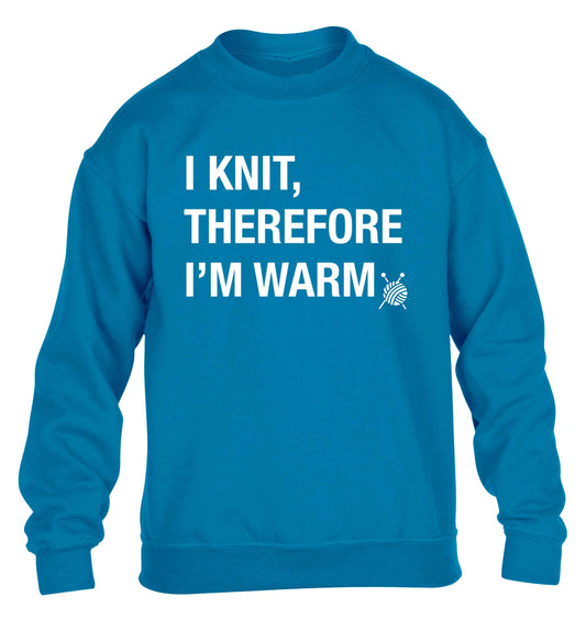 I knit therefore I'm warm children's blue sweater 12-13 Years
