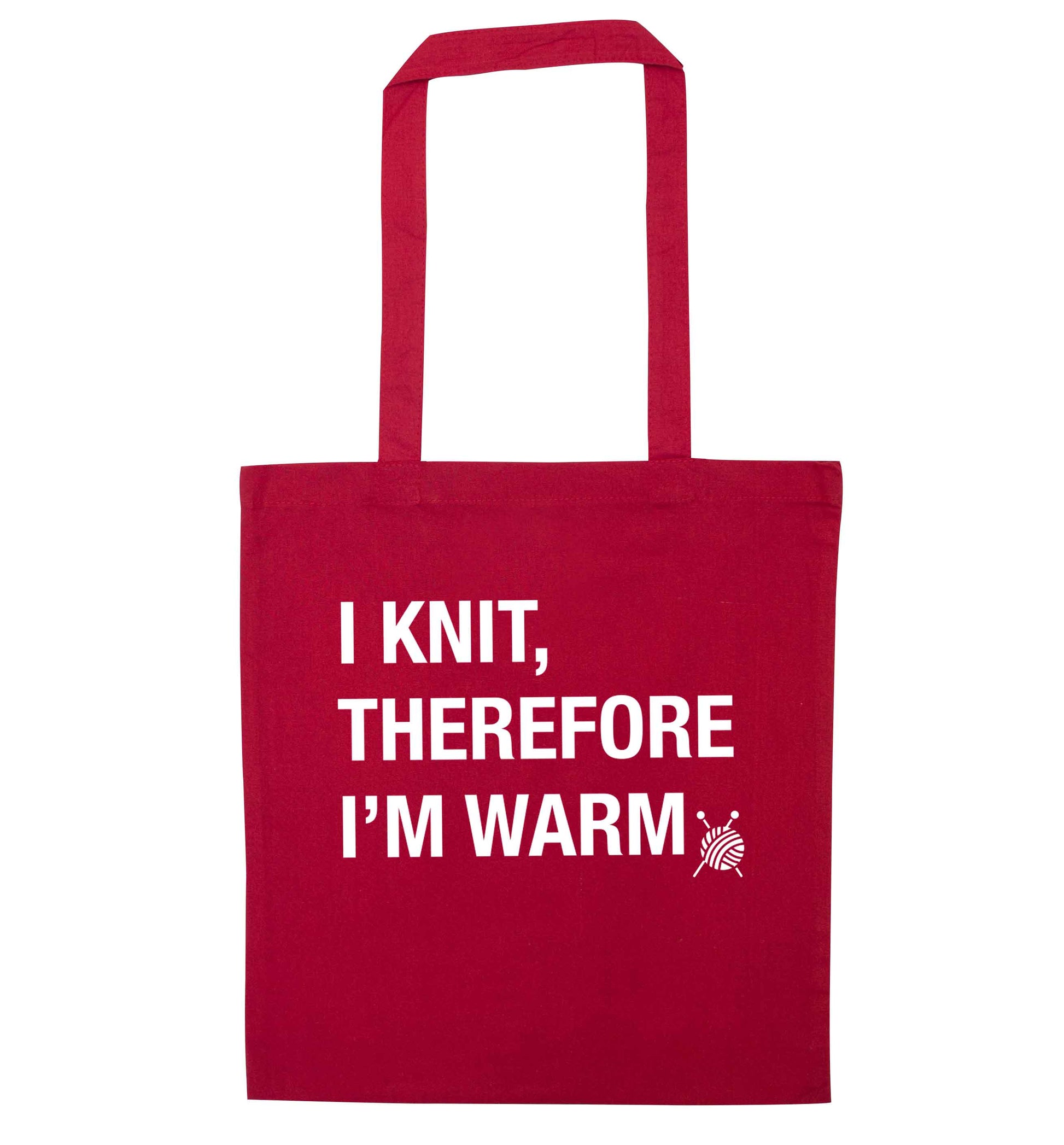 I knit therefore I'm warm red tote bag