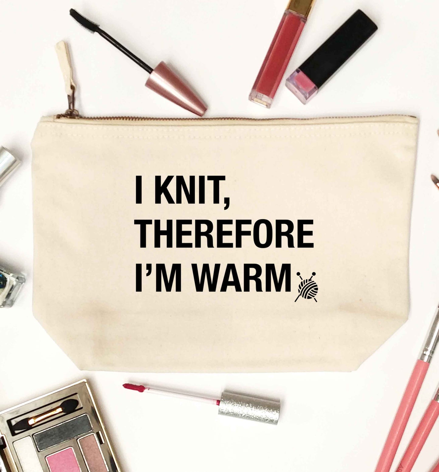 I knit therefore I'm warm natural makeup bag