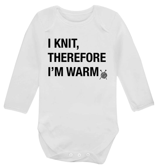 I knit therefore I'm warm Baby Vest long sleeved white 6-12 months