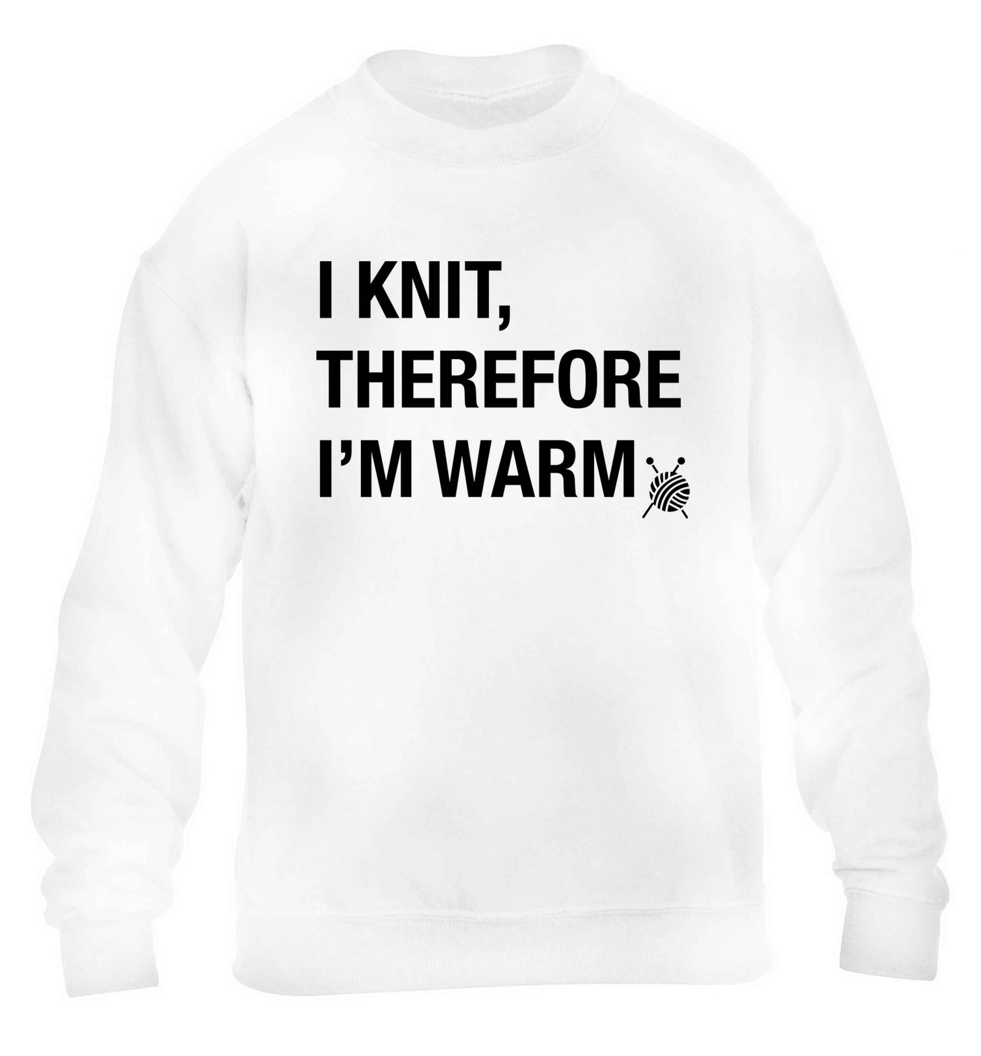 I knit therefore I'm warm children's white sweater 12-13 Years