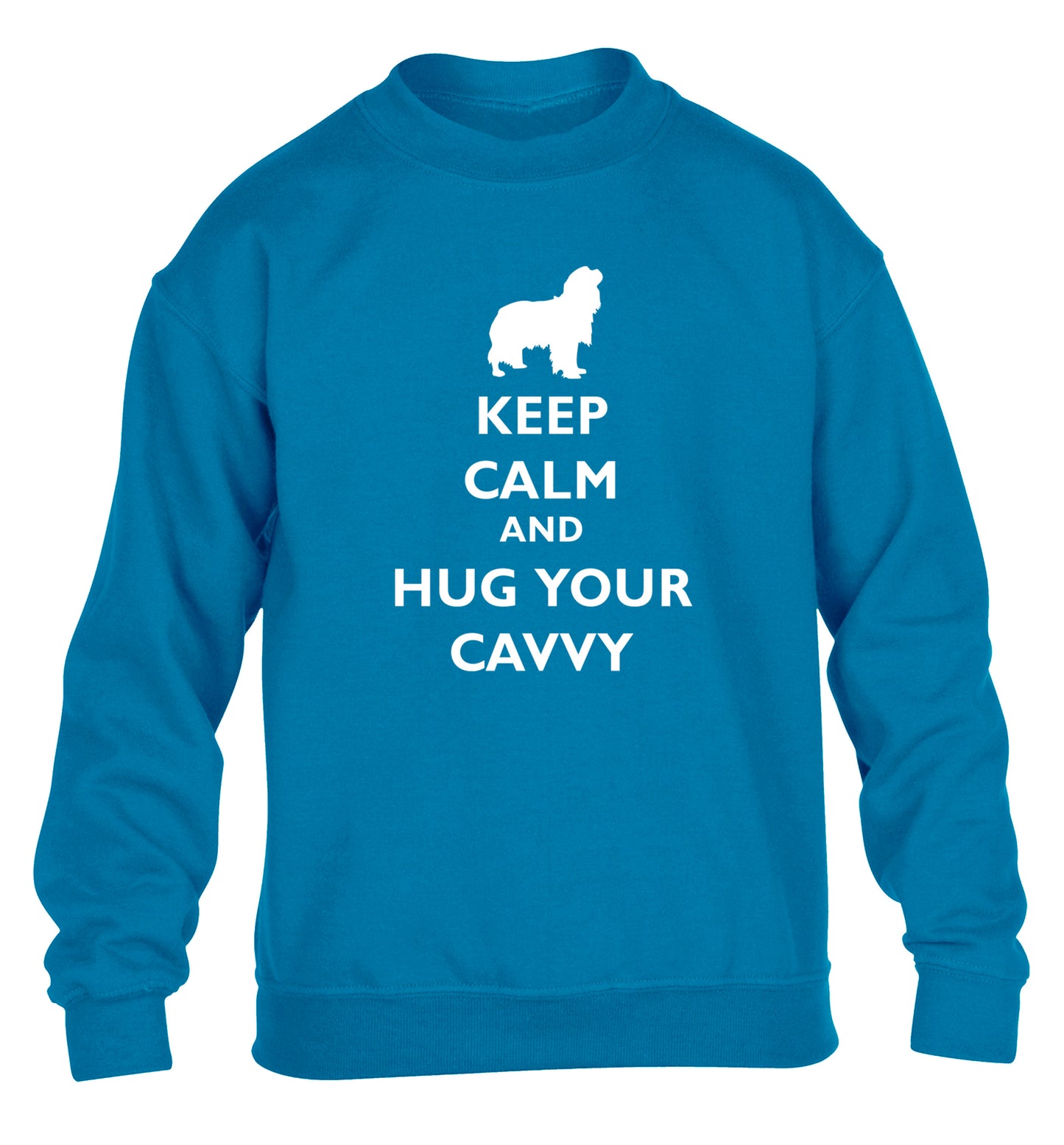 Keep calm and hug your cavvy children's blue sweater 12-13 Years