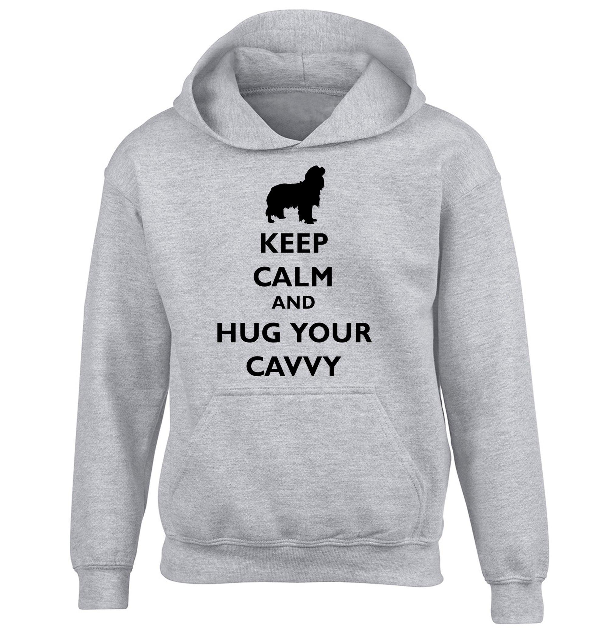 Keep calm and hug your cavvy children's grey hoodie 12-13 Years