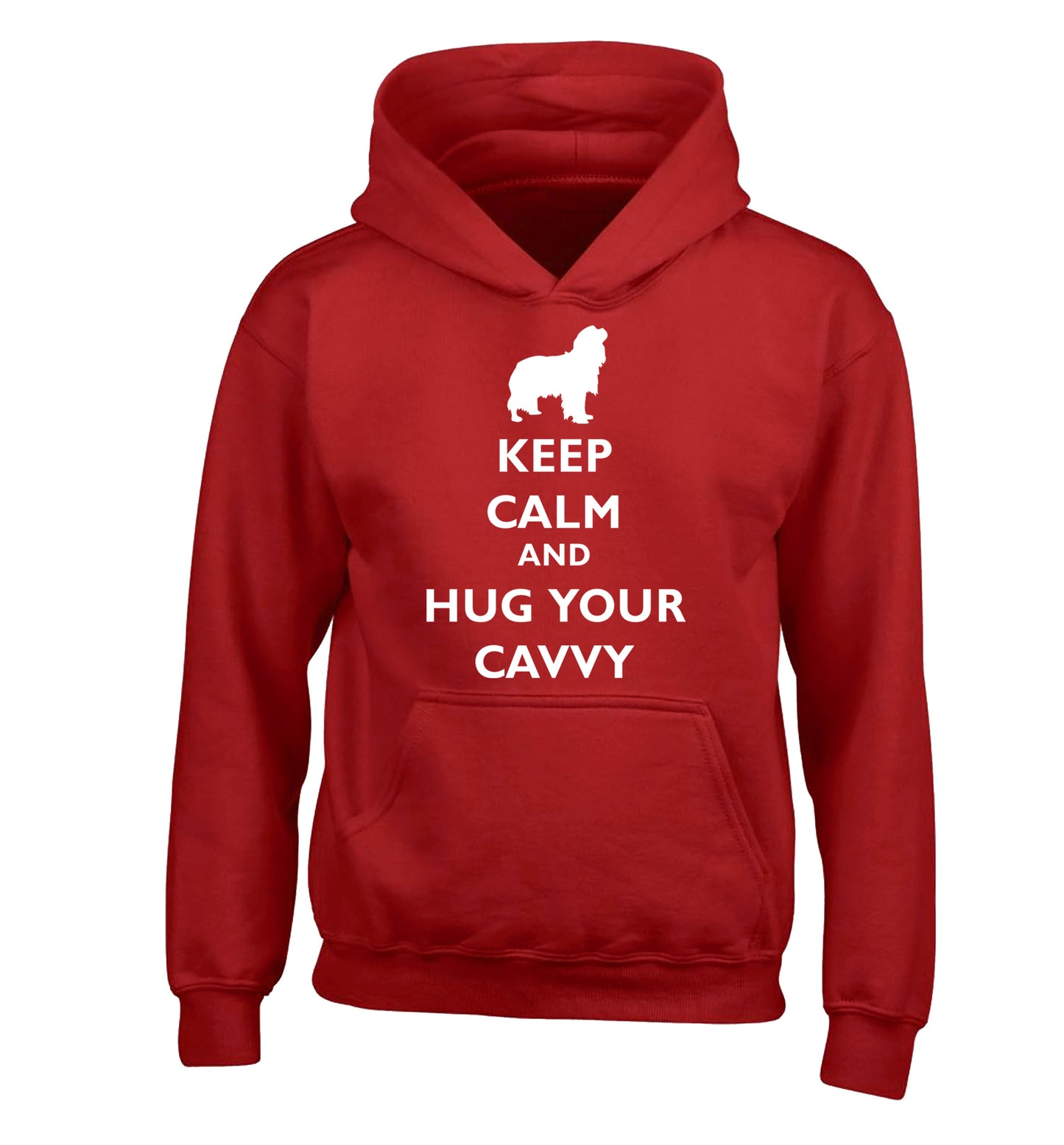 Keep calm and hug your cavvy children's red hoodie 12-13 Years