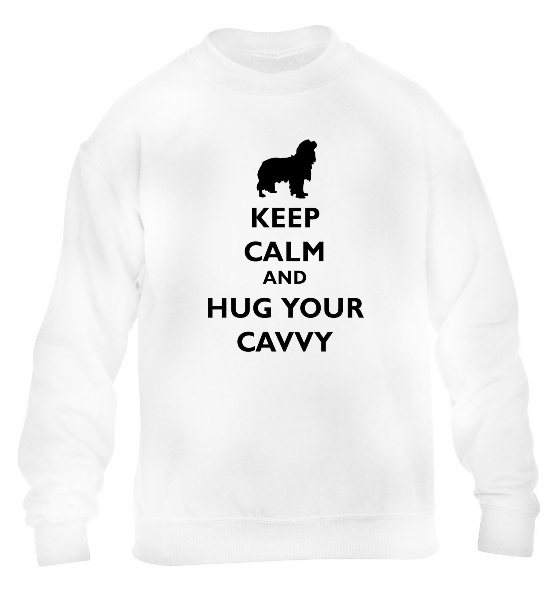 Keep calm and hug your cavvy children's white sweater 12-13 Years