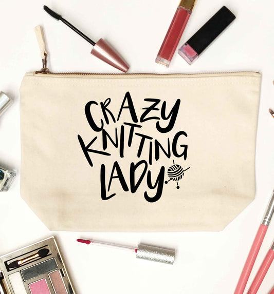 Crazy knitting lady natural makeup bag