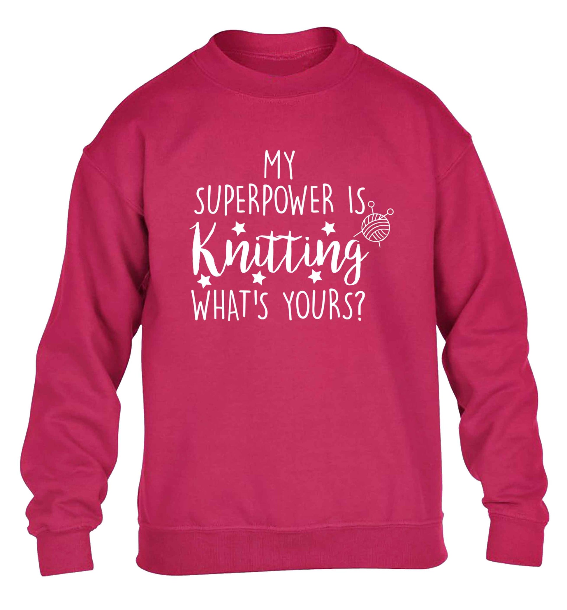 Knitting is my Superpower What's Yours? children's pink sweater 12-13 Years