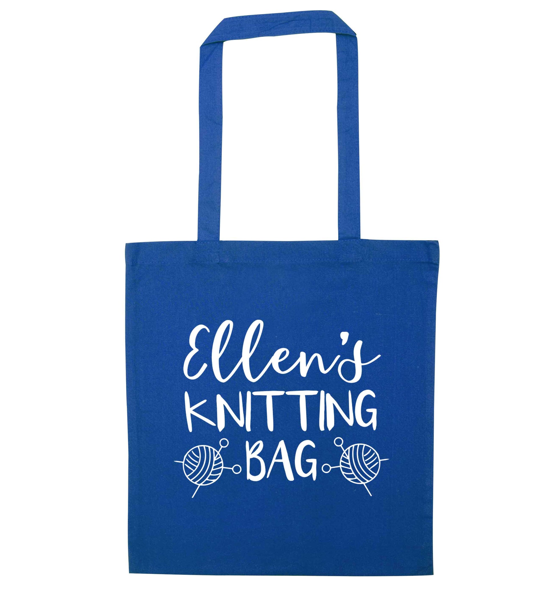 Personalised knitting bag blue tote bag