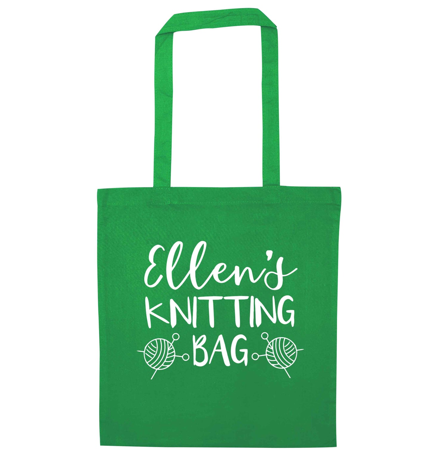 Personalised knitting bag green tote bag