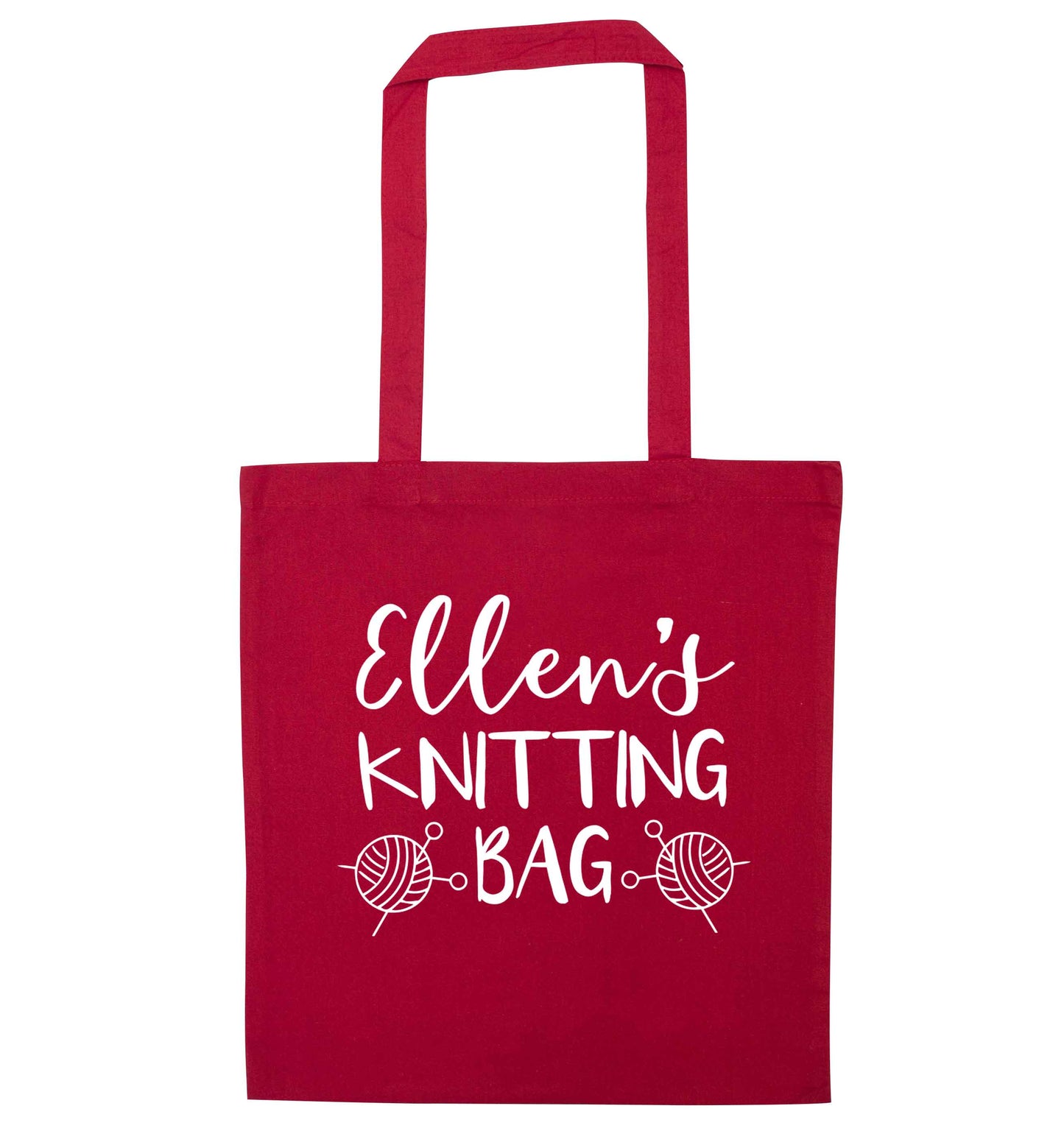 Personalised knitting bag red tote bag