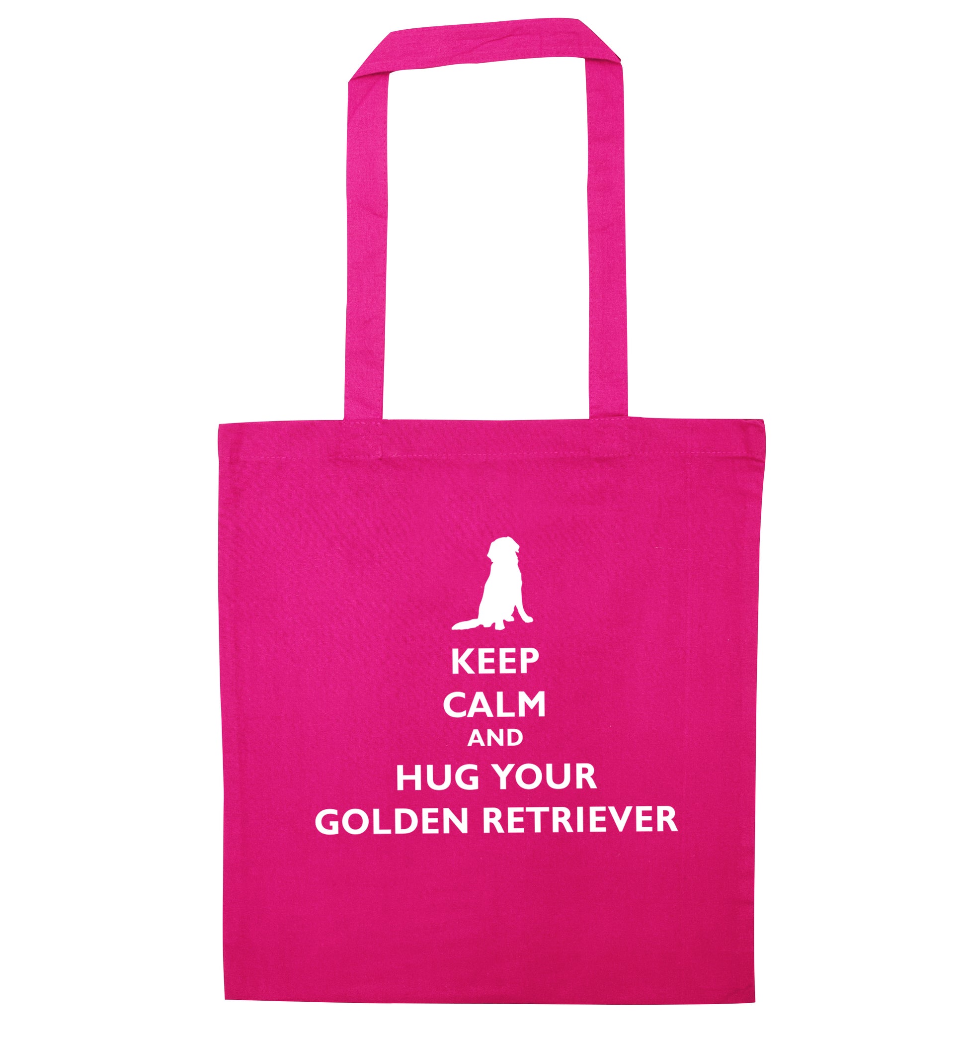 Keep calm and hug your golden retriever pink tote bag