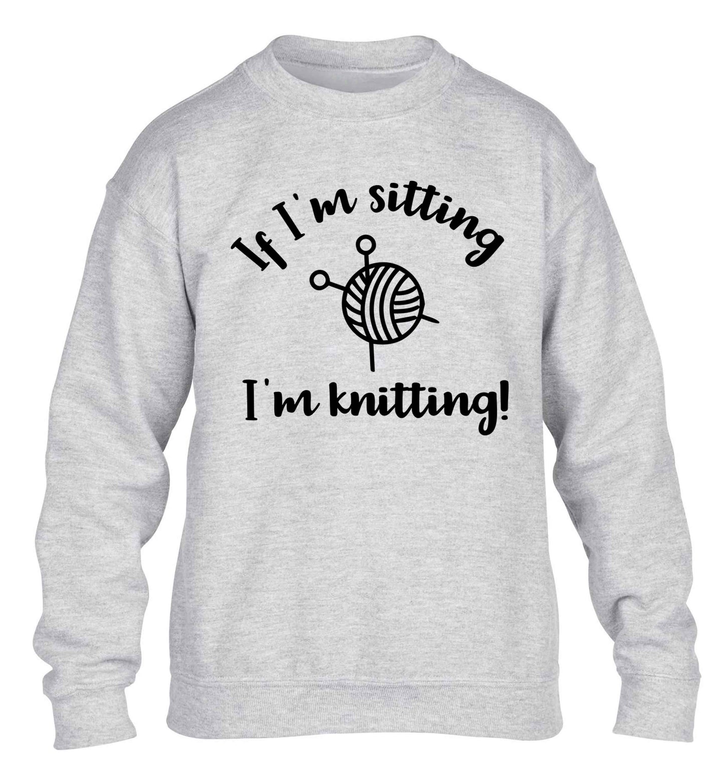 If I'm sitting I'm knitting children's grey sweater 12-13 Years