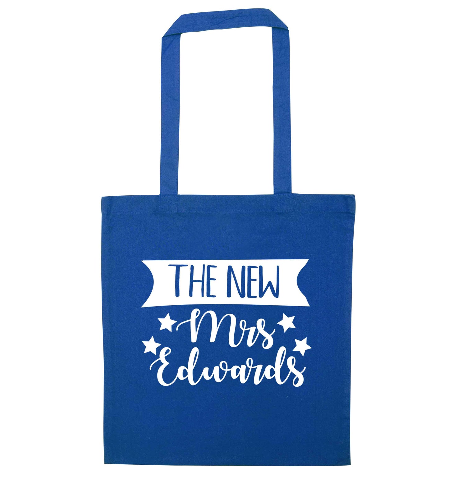 Introducing the new Mrs personalised blue tote bag