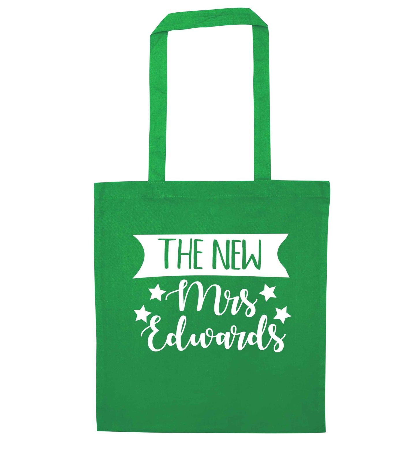 Introducing the new Mrs personalised green tote bag