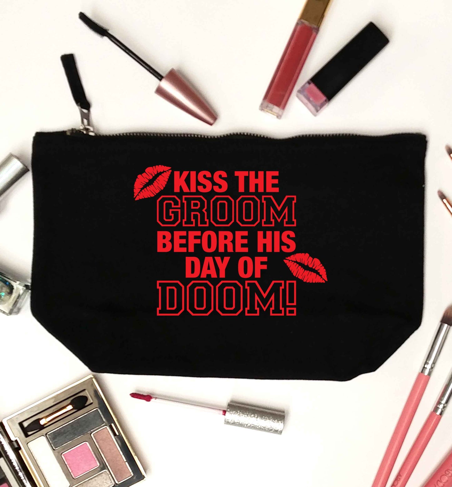 Kiss the groom before his day of doom! black makeup bag