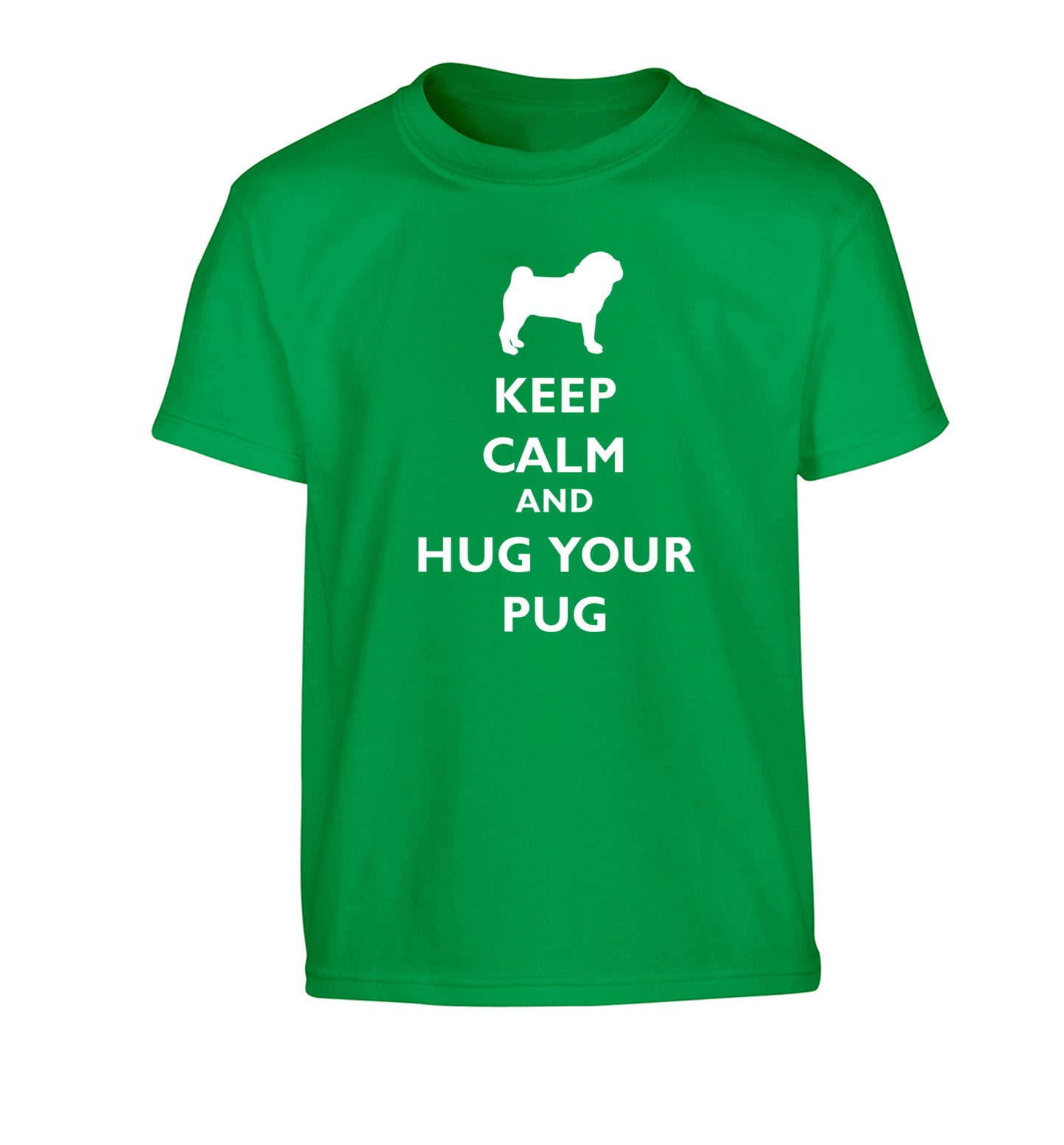 Keep calm and hug your pug Children's green Tshirt 12-13 Years