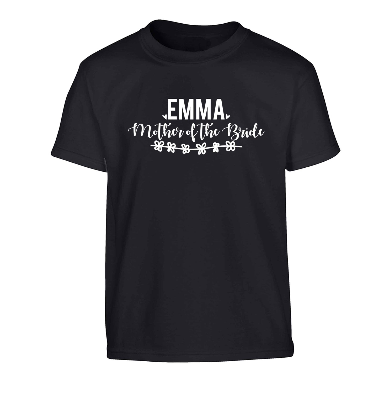 Personalised mother of the bride Children's black Tshirt 12-13 Years