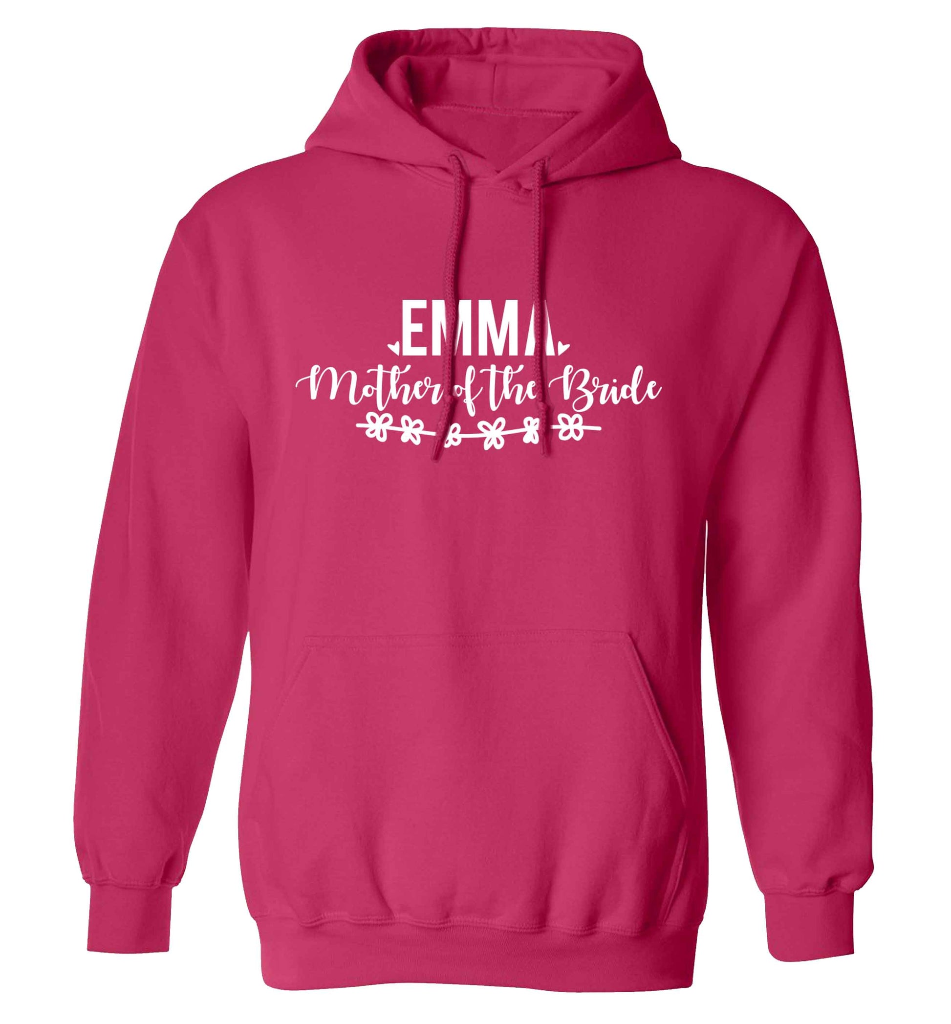 Personalised mother of the bride adults unisex pink hoodie 2XL