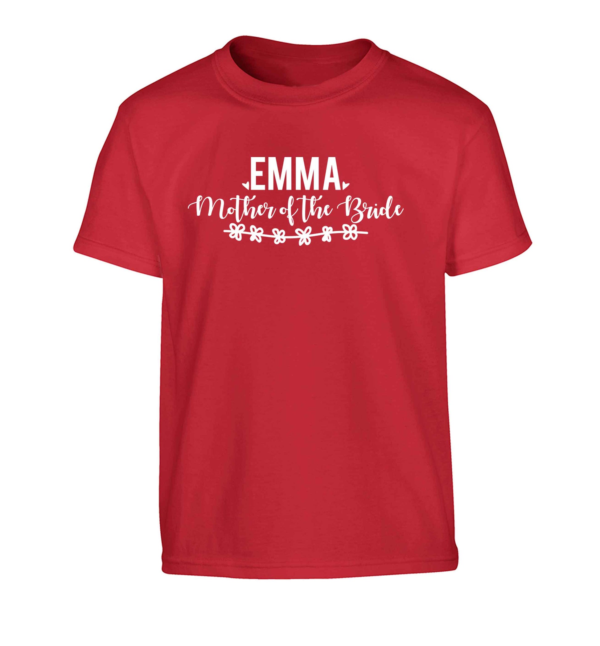 Personalised mother of the bride Children's red Tshirt 12-13 Years
