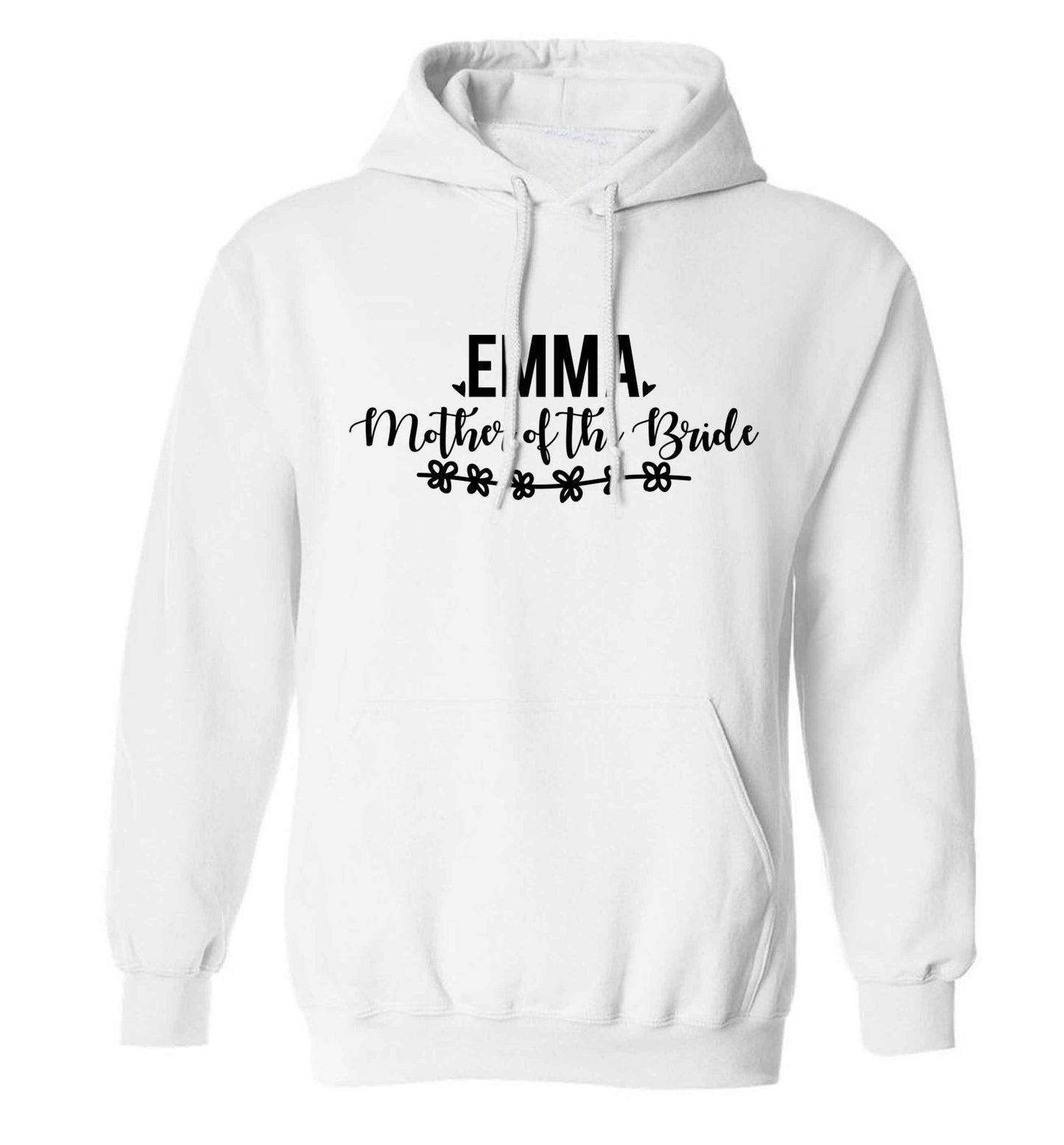 Personalised mother of the bride adults unisex white hoodie 2XL