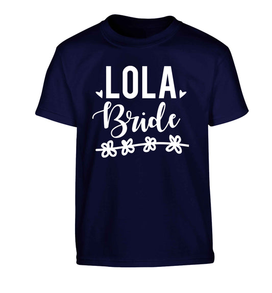 Personalised bride Children's navy Tshirt 12-13 Years