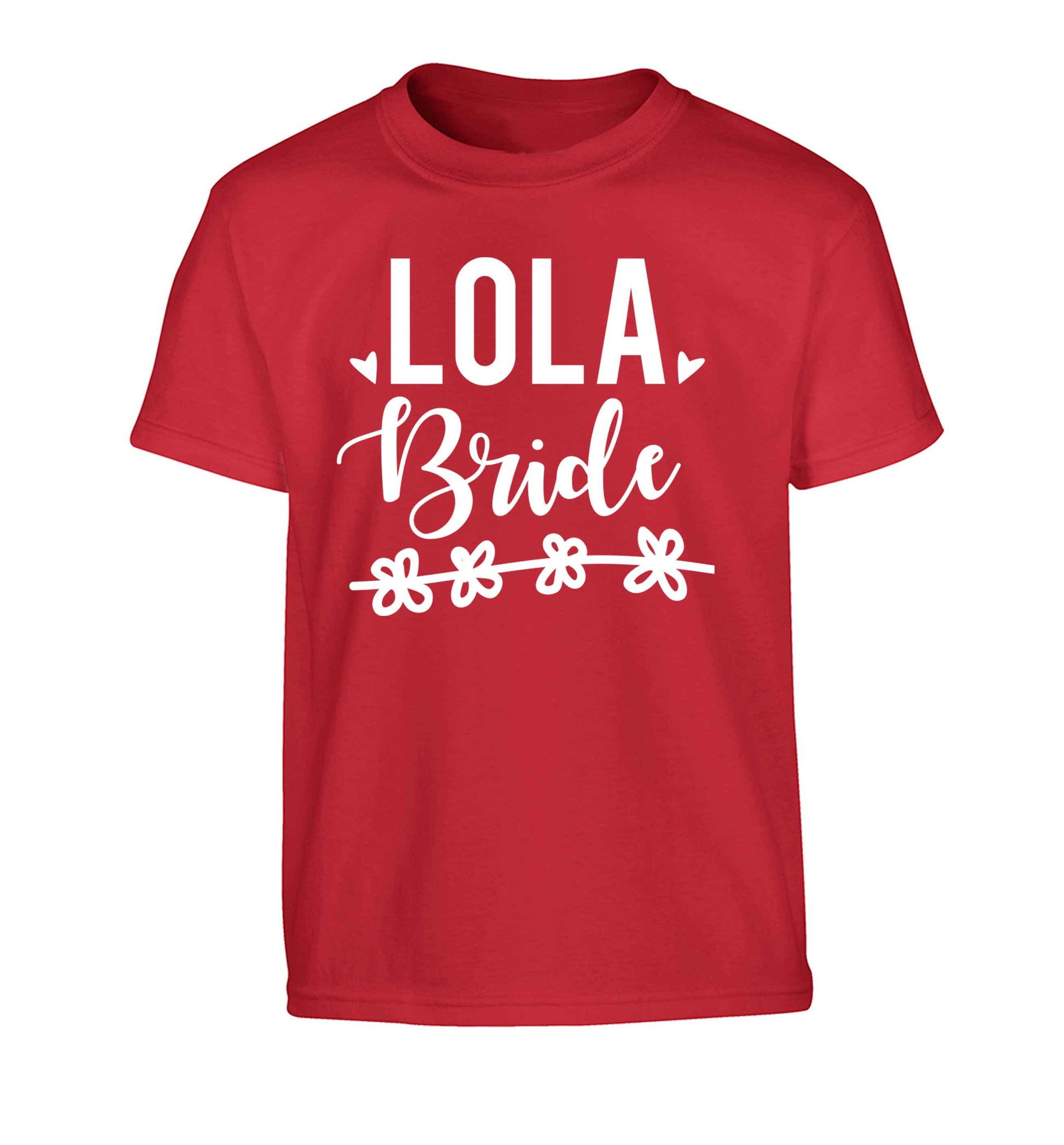 Personalised bride Children's red Tshirt 12-13 Years