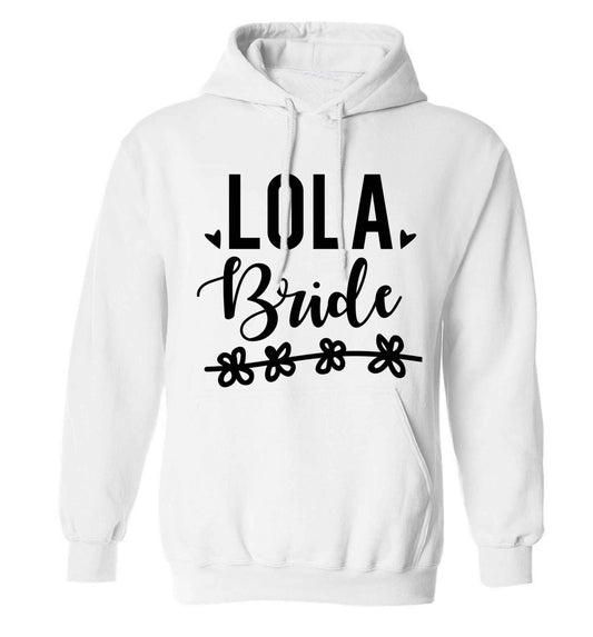 Personalised bride adults unisex white hoodie 2XL