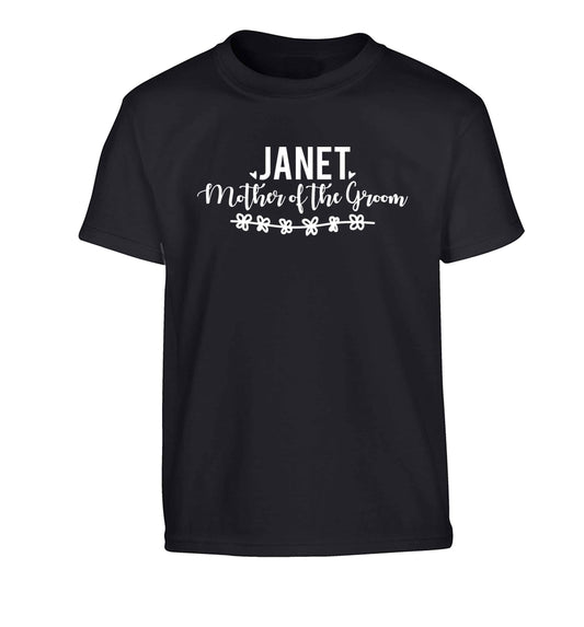 Personalised mother of the groom Children's black Tshirt 12-13 Years