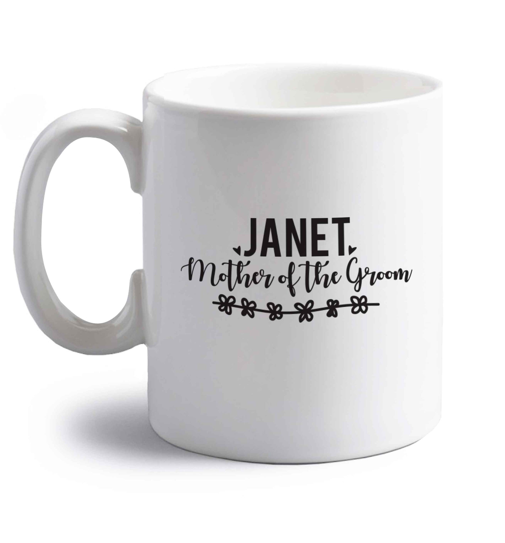 Personalised mother of the groom right handed white ceramic mug 