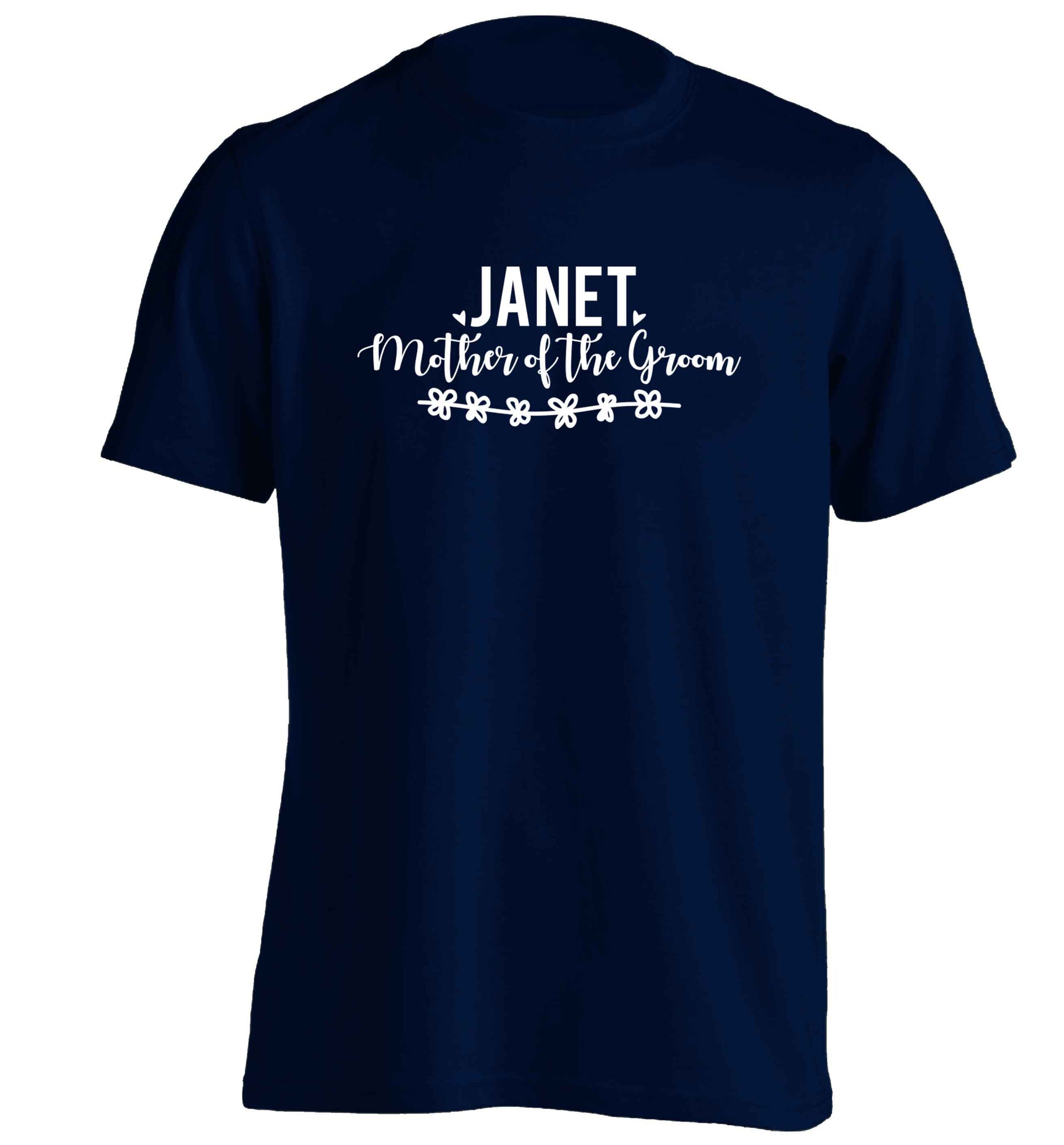 Personalised mother of the groom adults unisex navy Tshirt 2XL