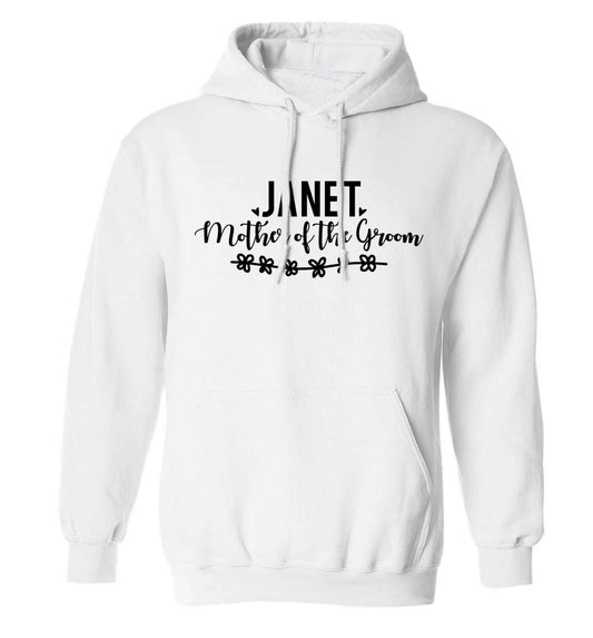 Personalised mother of the groom adults unisex white hoodie 2XL