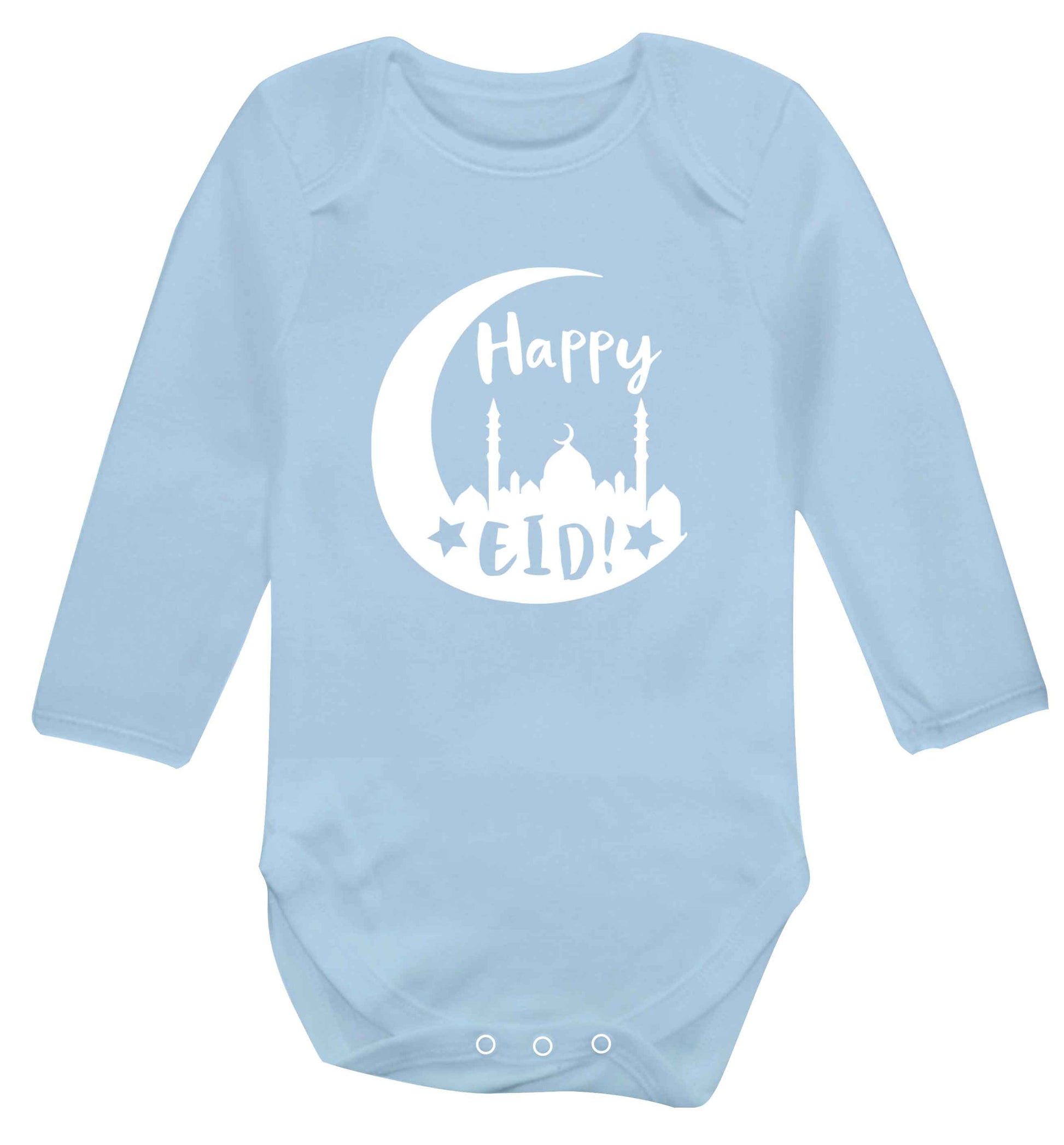 Happy Eid baby vest long sleeved pale blue 6-12 months