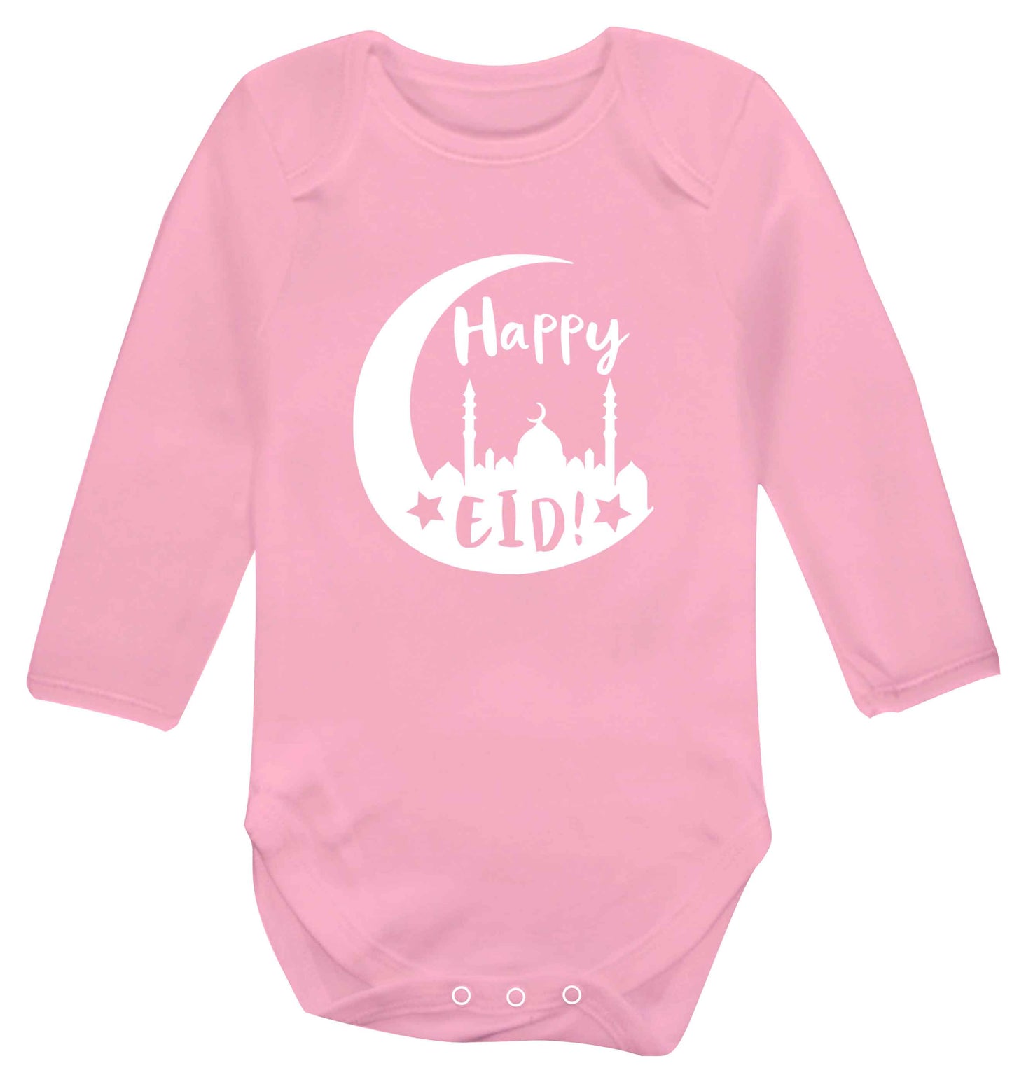 Happy Eid baby vest long sleeved pale pink 6-12 months