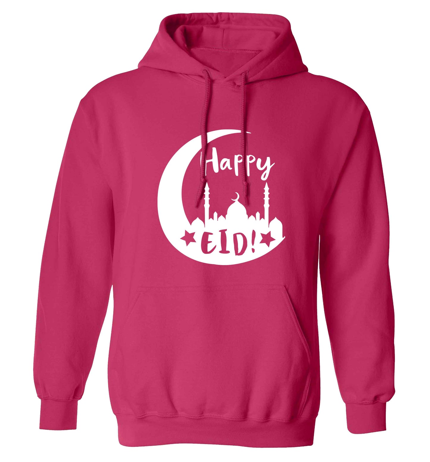 Happy Eid adults unisex pink hoodie 2XL