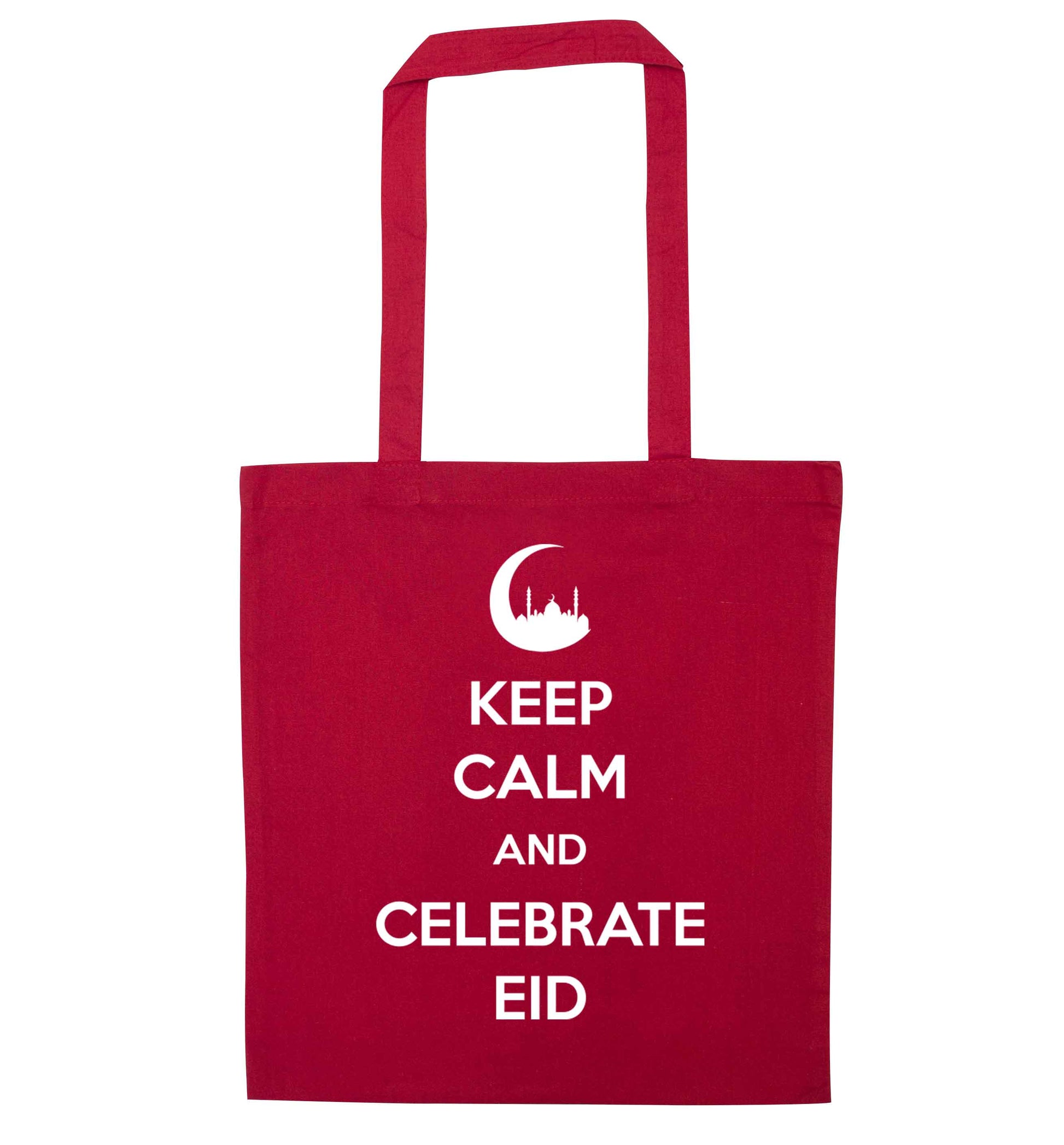 Keep calm and celebrate Eid red tote bag