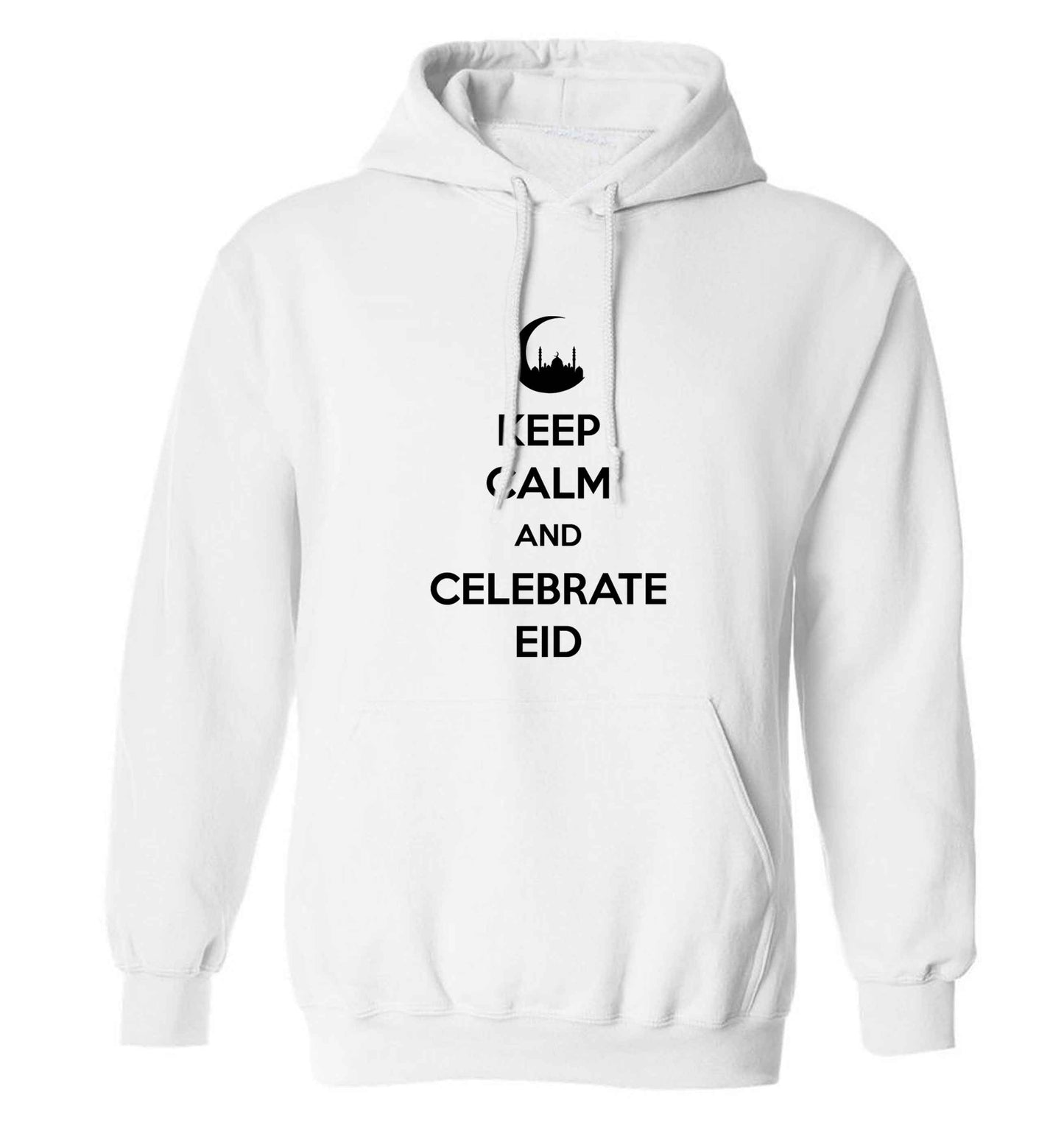Keep calm and celebrate Eid adults unisex white hoodie 2XL