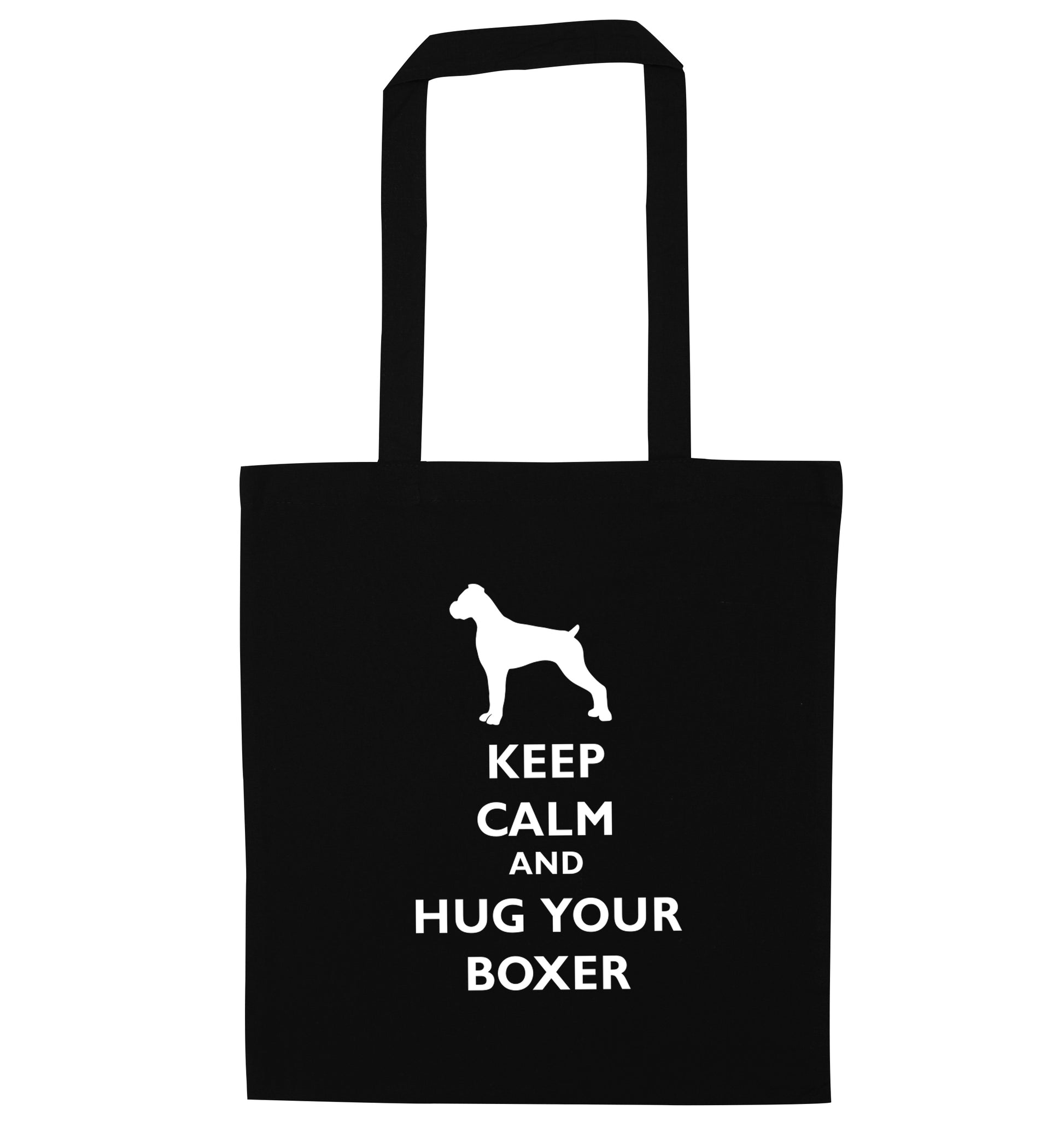 Keep calm and hug your boxer black tote bag