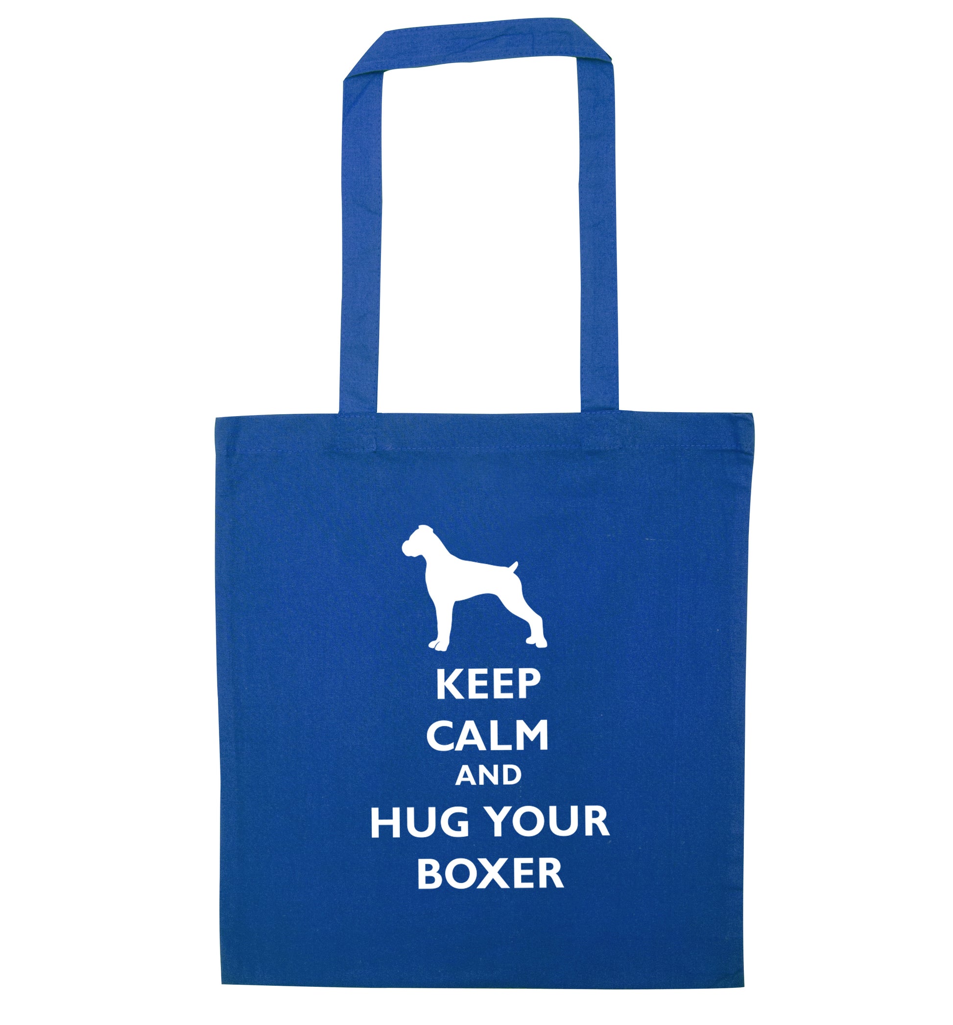 Keep calm and hug your boxer blue tote bag