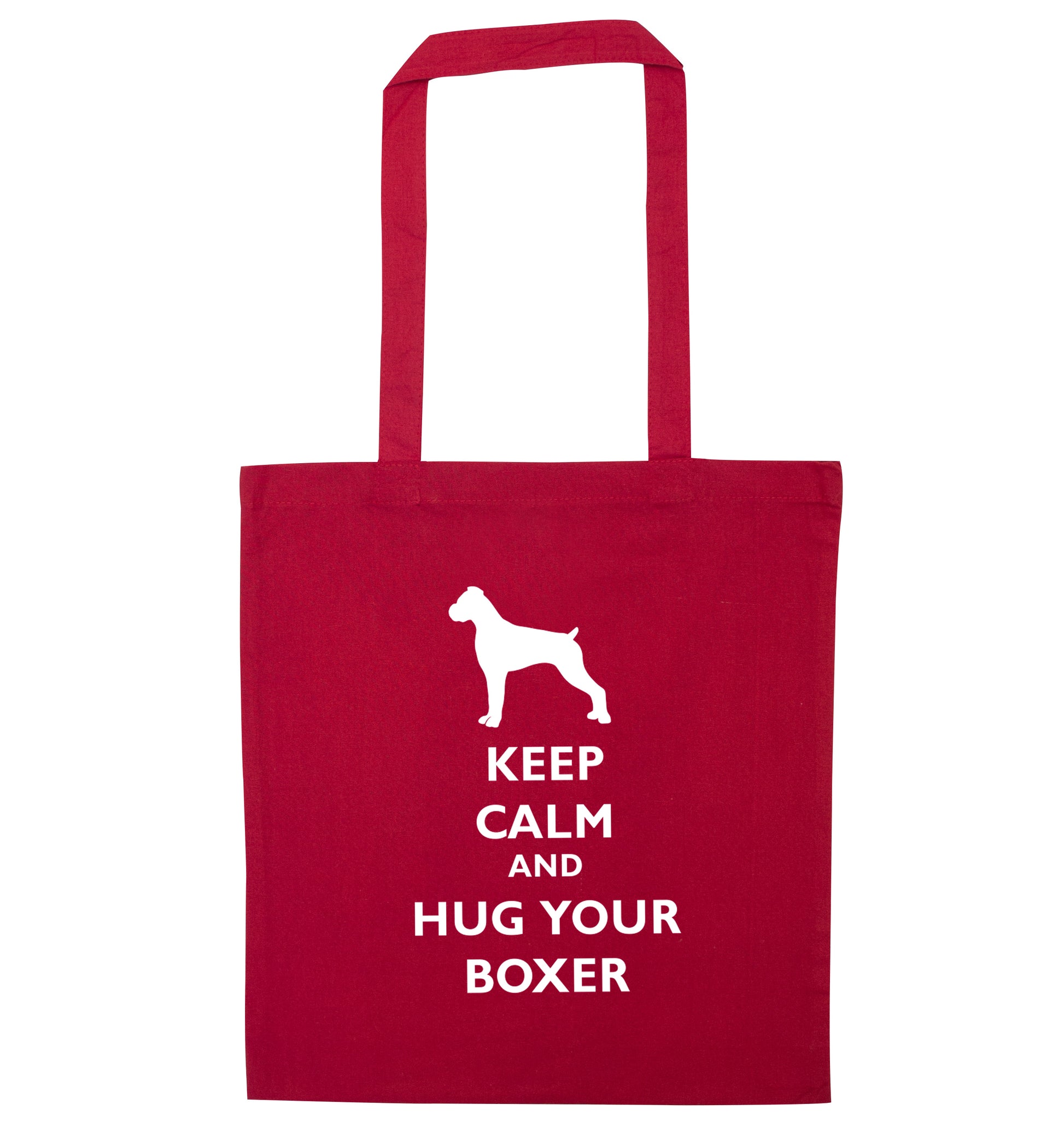 Keep calm and hug your boxer red tote bag