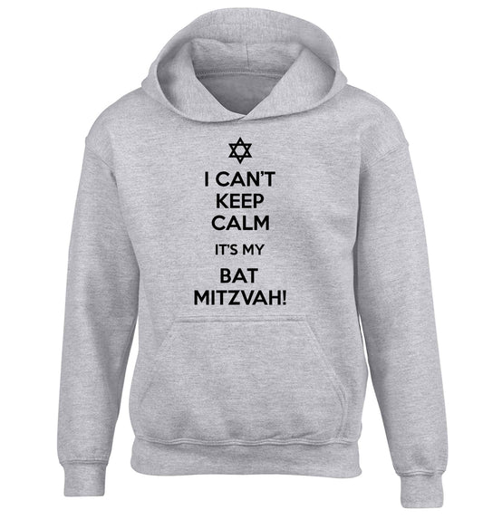 I can't keep calm it's my bat mitzvah! children's grey hoodie 12-13 Years