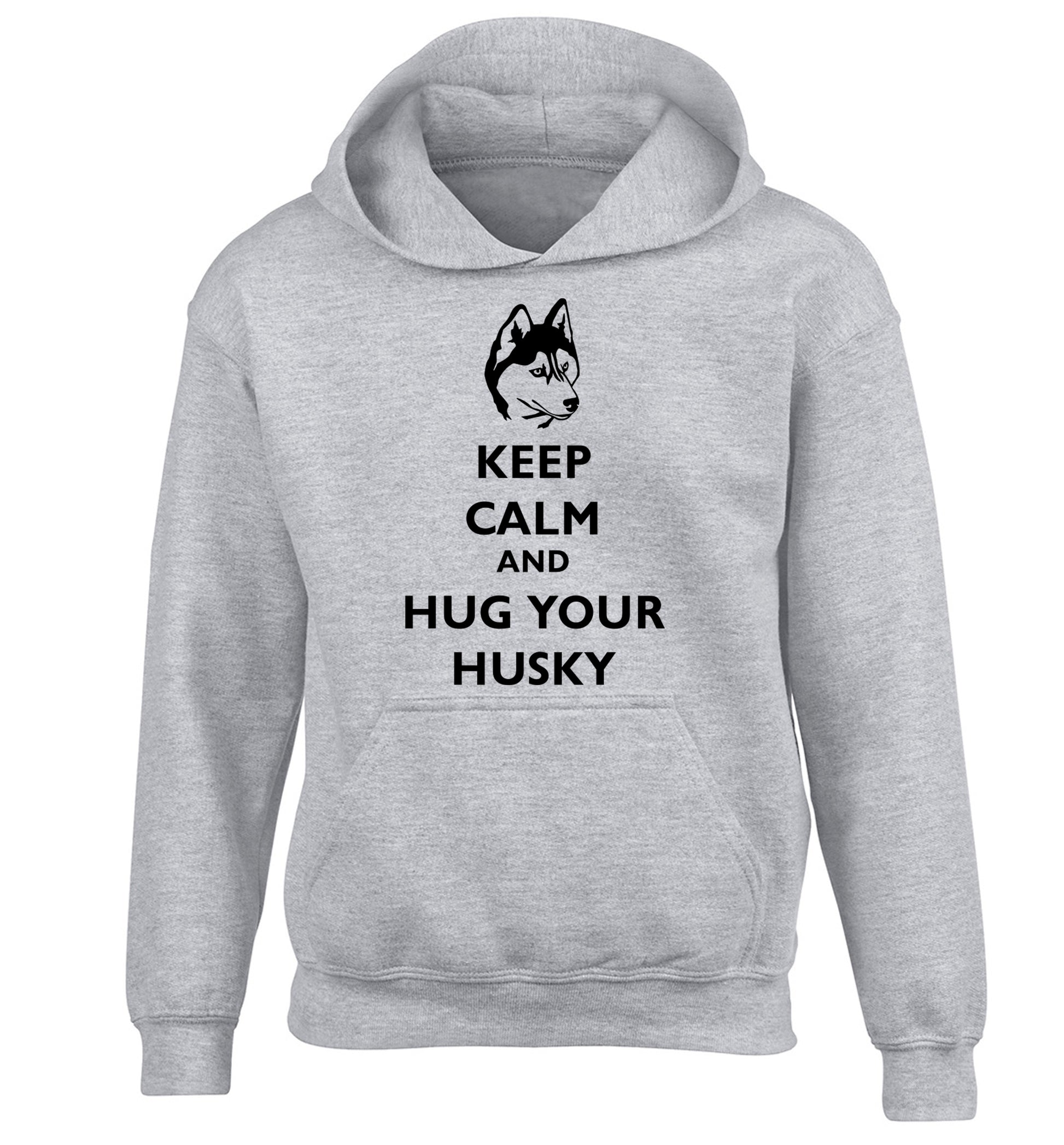 Keep calm and hug your husky children's grey hoodie 12-13 Years